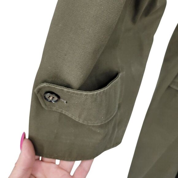 Vintage Army Green Military Trench Coat XL Belt Shoulder Tab Warcore Trenchcore - Picture 8 of 14